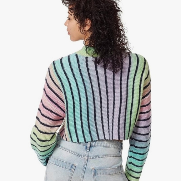 Cropped Ombre Neon Striped Knit Pullover Sweater Circus NY XS - Picture 3 of 10